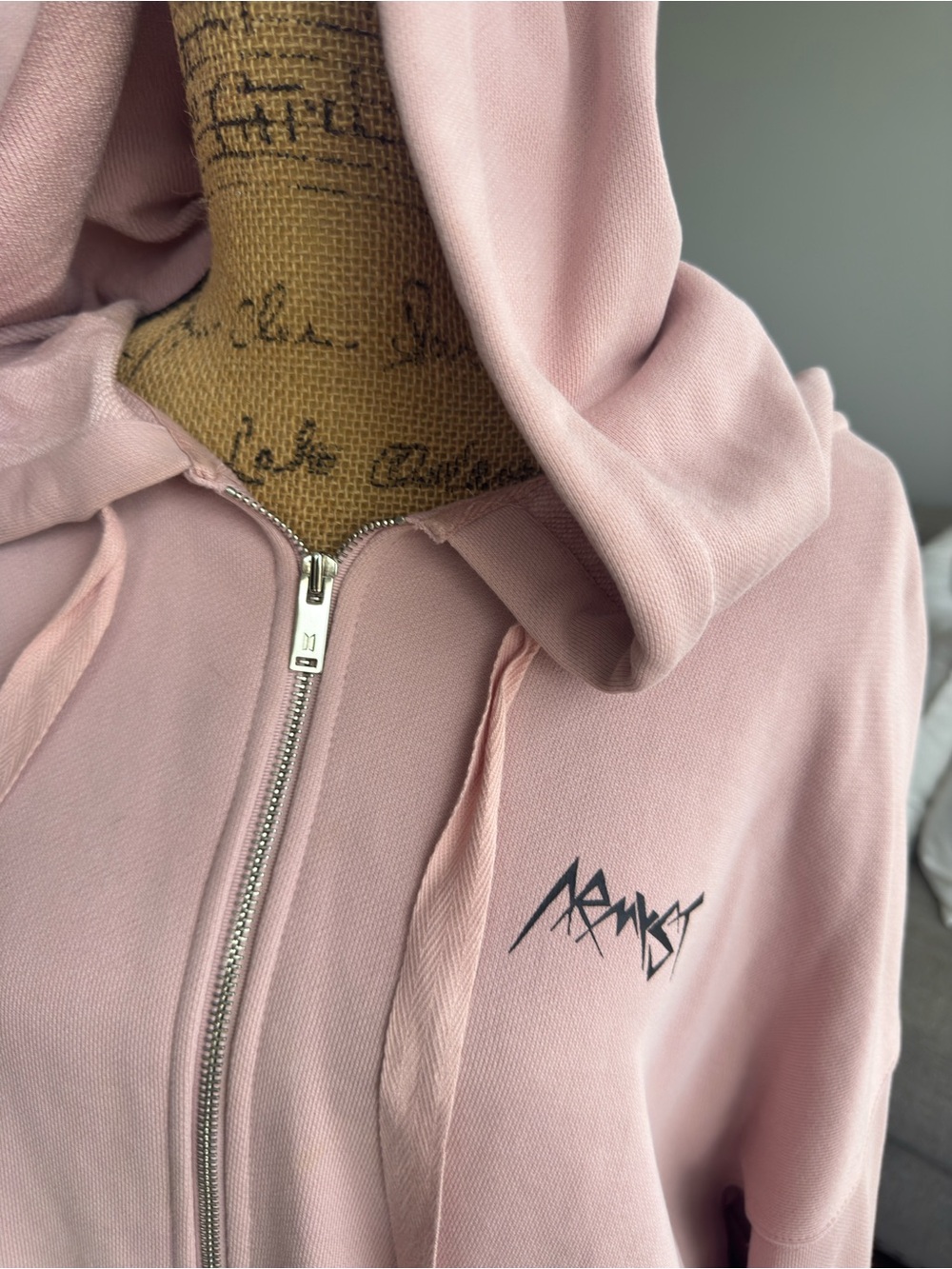 BTS ARMY Women's Dusty Pink Zip Hoodie with Hood and Drawstrings - Picture 4 of 14